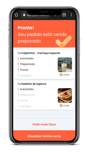 Interface do Gula Menu para acompanhar pedidos e visualizar a conta pelo celular